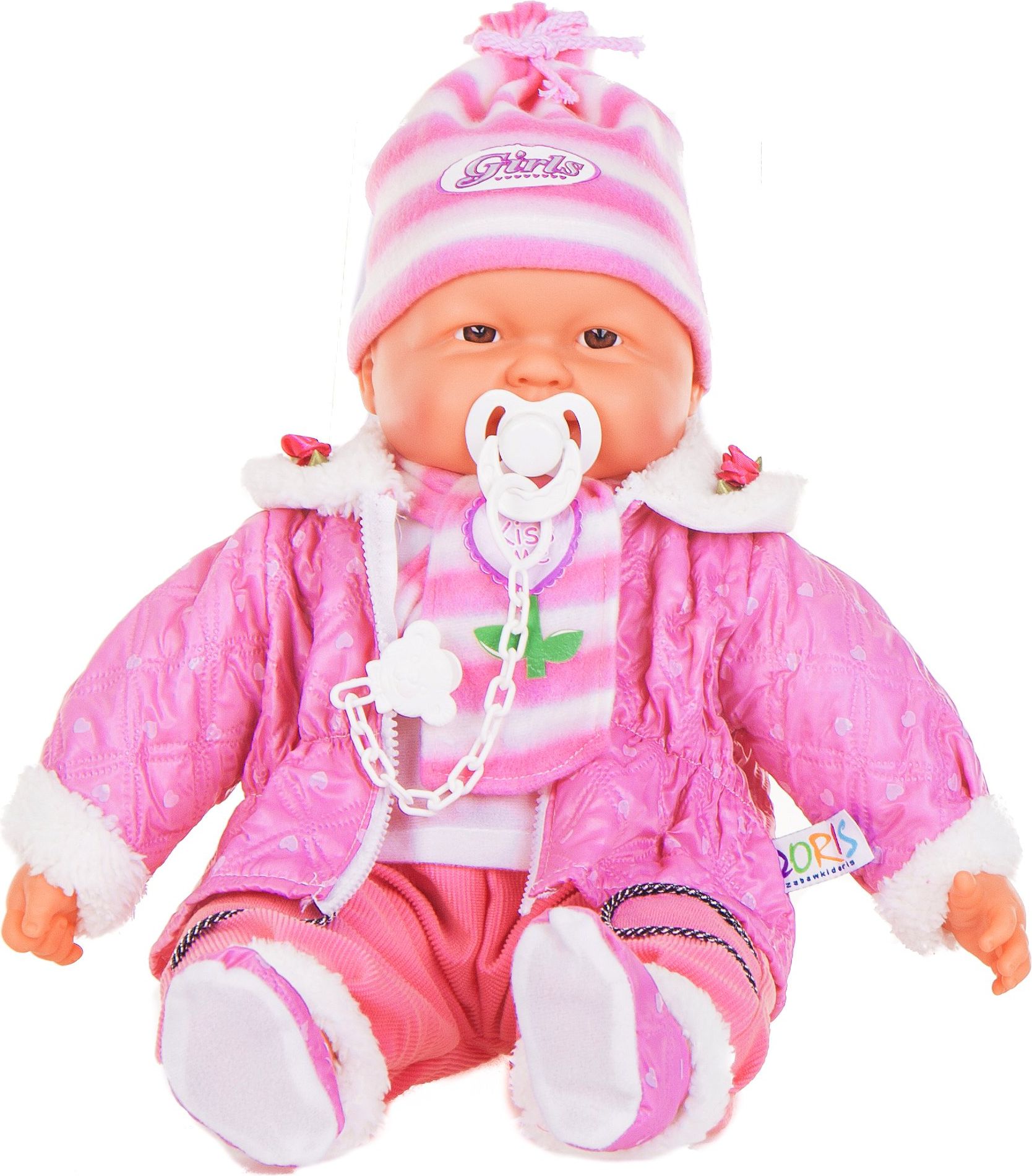 Velká panenka Doris 60 cm s dudlíkem - růžová s bundou - obrázek 1