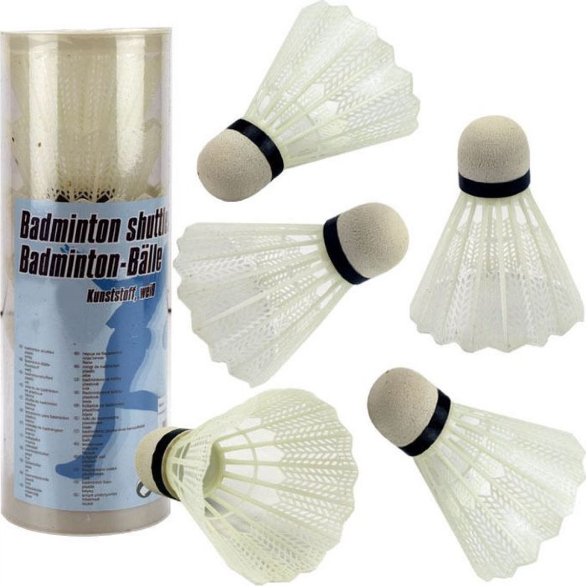 Míčky na badminton bílé plast 5 ks v tubě - obrázek 1