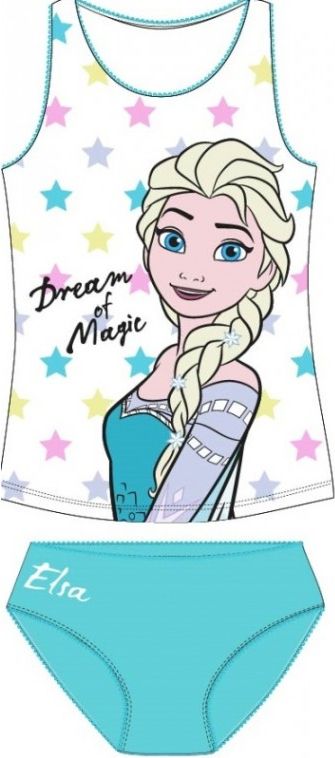 E plus M - Dívčí / dětské bavlněné spodní prádlo - košilka a kalhotky Ledové královstvé Frozen Elsa -  bílé / modré - vel. 104 - 110 - obrázek 1