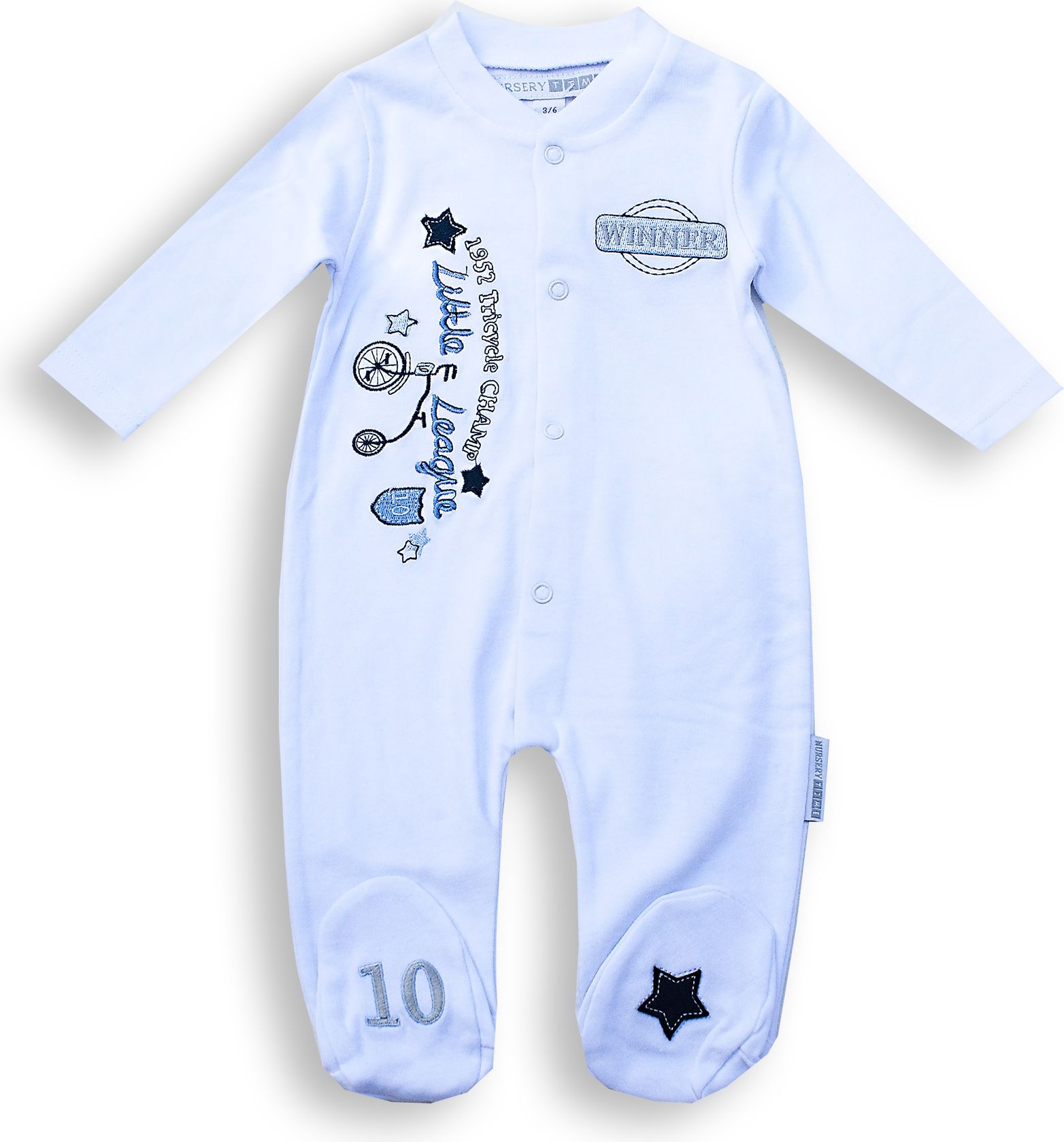 Nursery Time Kojenecký overal bílý s nášivkami Velikost: 68 - obrázek 1