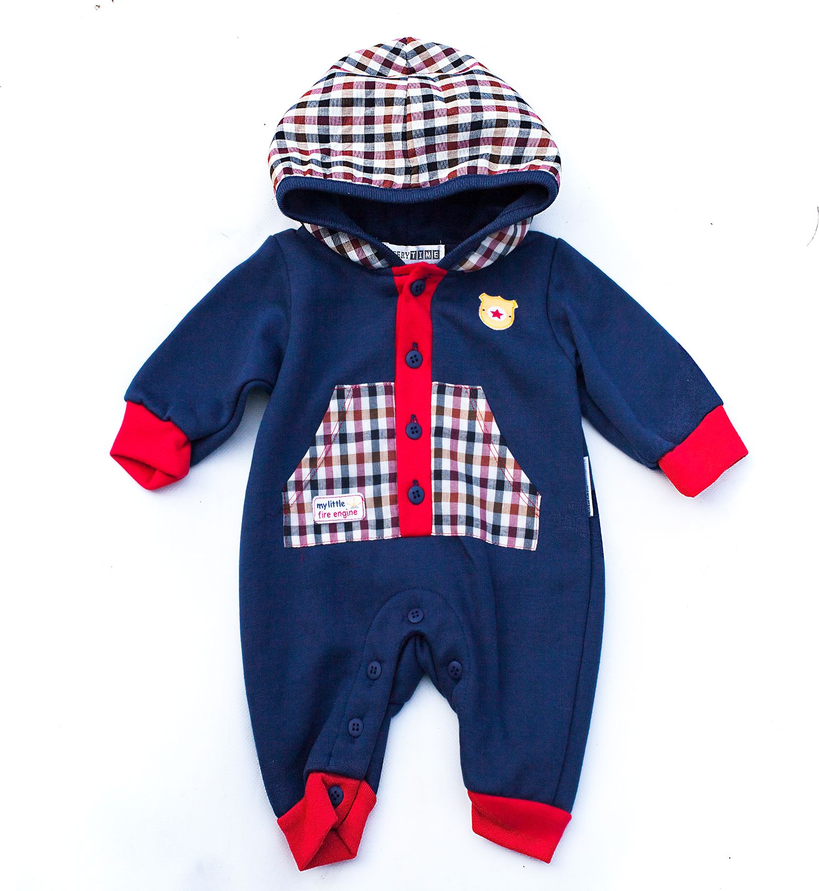 Nursery Time Kojenecký overal barevný teplý s kapucí vel. 56 Velikost: 56 - obrázek 1