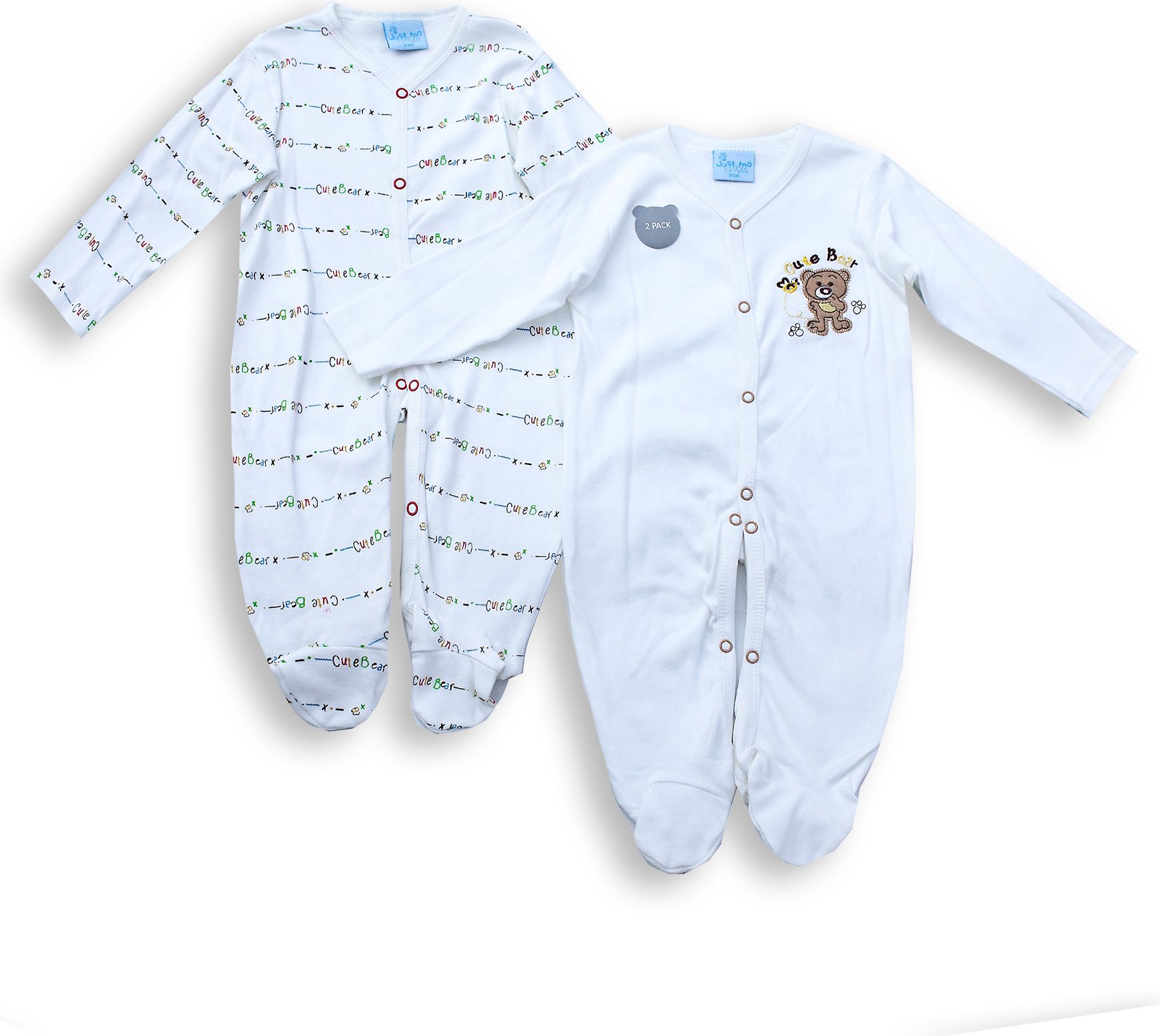 Just Too Cute Kojenecký overal bílý s medvídkem sada 2 kusů vel. 68 Velikost: 68 - obrázek 1