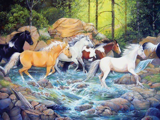 Cobble Hill Rodinné puzzle Stádo překračující řeku 400 dílků - obrázek 1