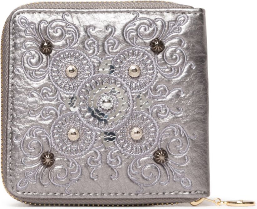 Desigual stříbrná malá peněženka Mone Majestic Zip Square s výšivkou - obrázek 1