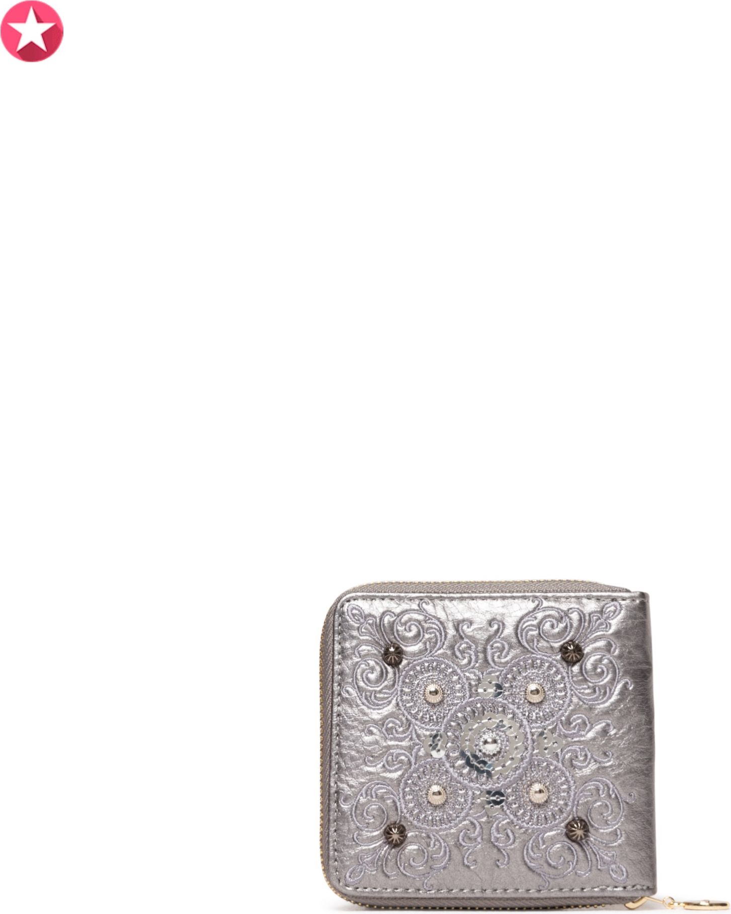 Desigual stříbrná malá peněženka Mone Majestic Zip Square s výšivkou - obrázek 3