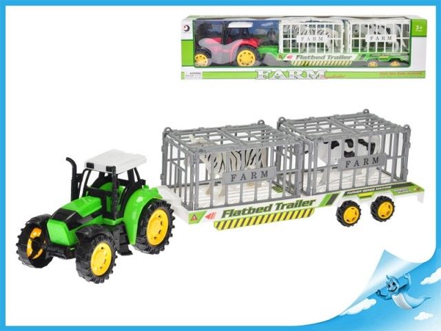 Traktor s vlečkou 50cm na setrvačník se zvířátky v kleci 2ks 2barvy v krabičce - obrázek 1