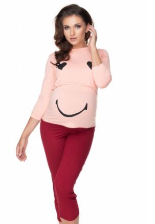 Be MaaMaa Těhotenské, kojící pyžamo 3/4 s dl. rukávem - růžovo/bordo, L/XL - obrázek 1