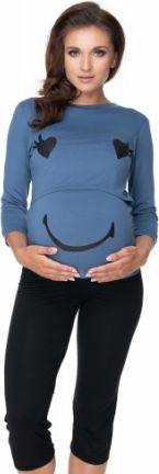Be MaaMaa Těhotenské, kojící pyžamo 3/4 s dl. rukávem - modro/černé, vel. L/XL - obrázek 1