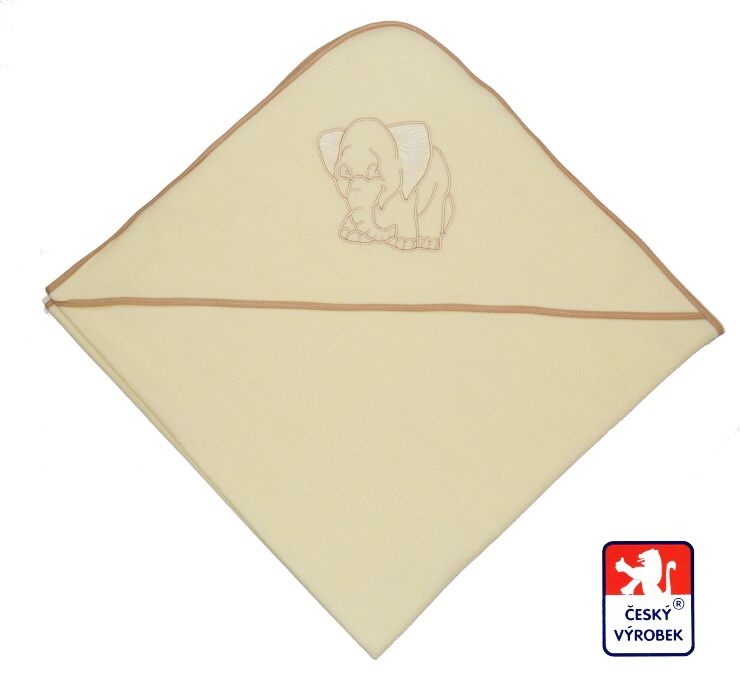 Dětská osuška Dětský svět krémová se slonem 90x90cm (Dětská froté osuška, Dětský svět, krémová se slonem 90x90cm) - obrázek 1