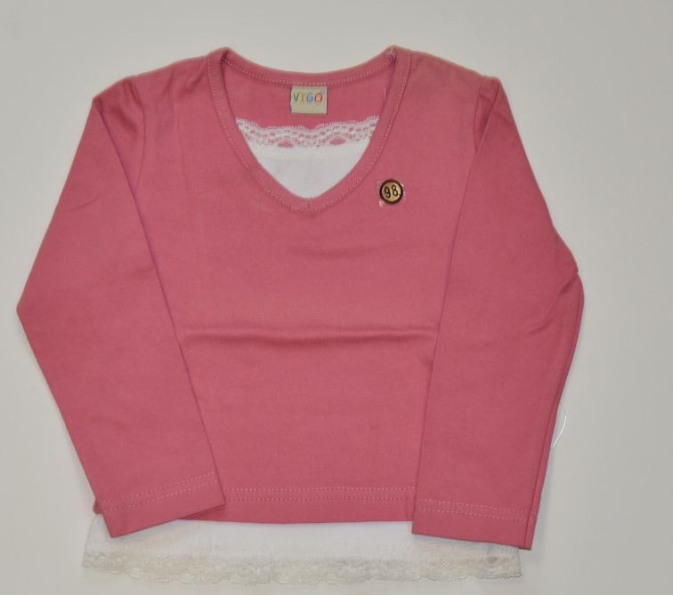 Dětské tričko s dlouhým rukávem, VIGO, růžové s krajkou velikost 98 - obrázek 1
