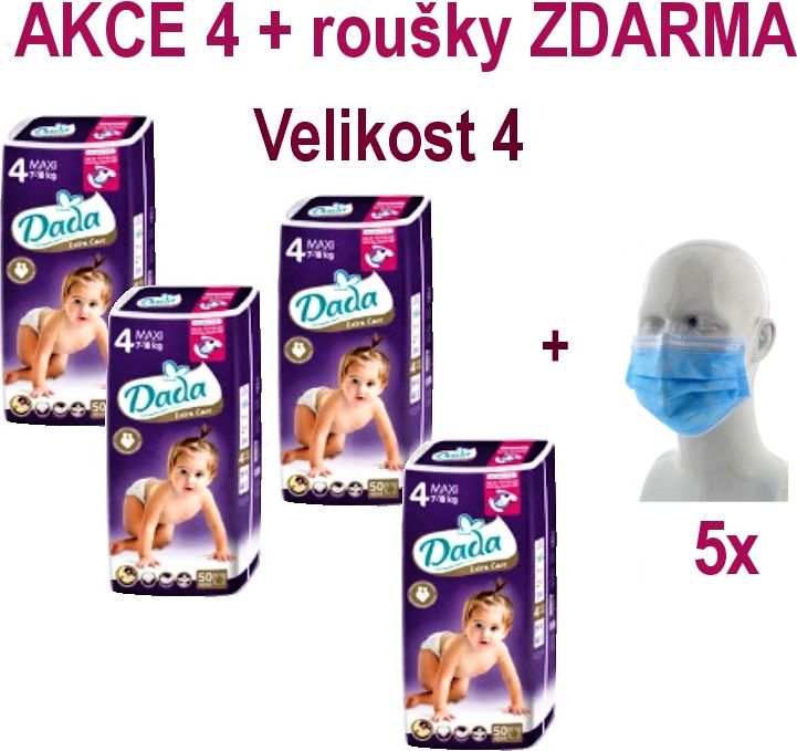 4x Plenky DADA Extra Care vel. 4 (200ks) + 5x ústní rouška ZDARMA - obrázek 1