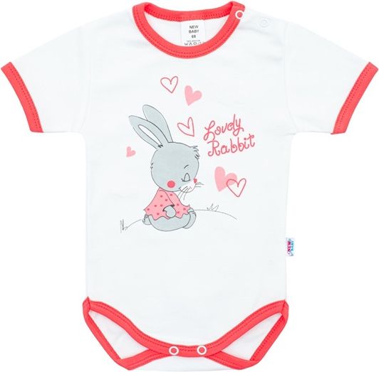 NEW BABY | New Baby Lovely Rabbit | Dětské body s krátkým rukávem New Baby Lovely Rabbit růžové | Růžová | 68 (4-6m) - obrázek 1