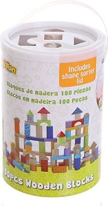 Dřevěné kostky v kyblíku ECO TOYS - 100 kusů