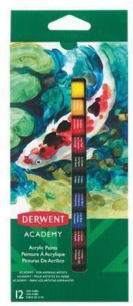 Akrylová barva "Academy, 12 různých barev, 12 ml, DERWENT, set 12 ks - obrázek 1