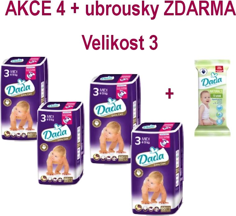 4x Plenky Dada Extra Care vel. 3 (240ks) + Vlhčené ubrousky ZDARMA - obrázek 1