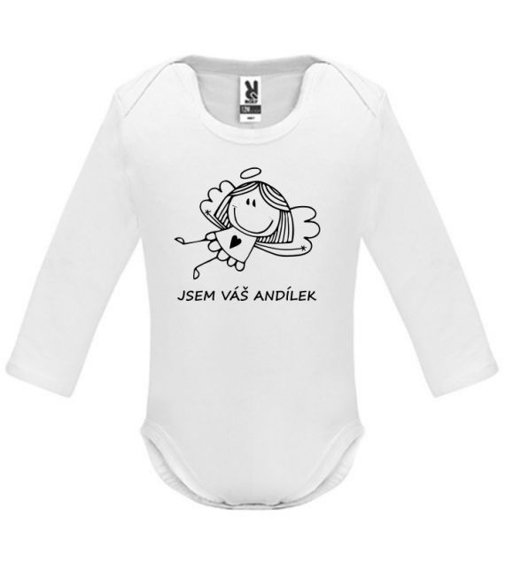 ROLY - Bílé kojenecké body s dlouhým rukávem - Jsem váš andílek - vel. Černá 3 měsíce CZ text - obrázek 1