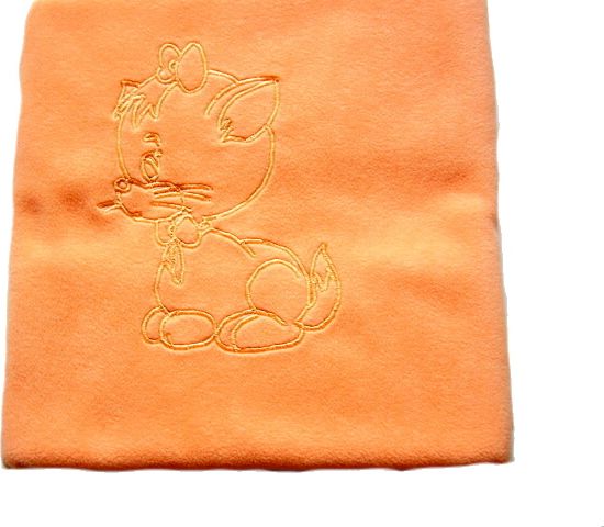 Dětská deka do kočárku, fleece Dětský svět, světle oranžová s kočičkou - obrázek 1