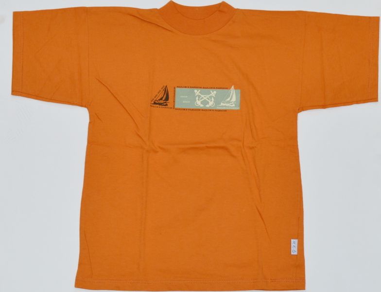 Dětské tričko MKO oranžové s plachetnicí a krátkým rukávem velikost 122 Výprodej - obrázek 1