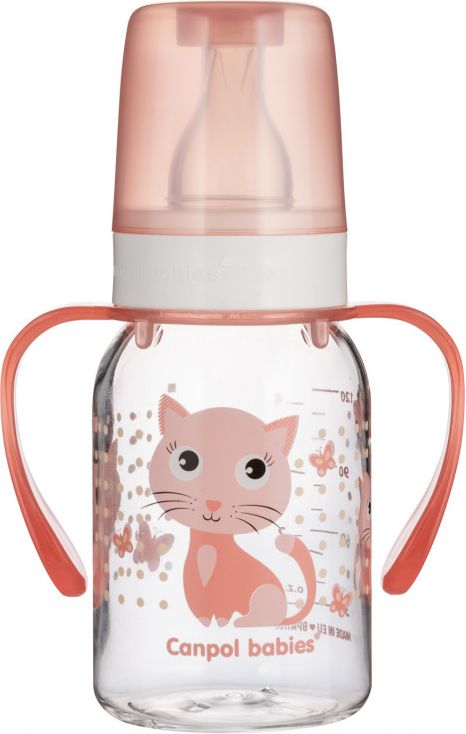 Kojenecká láhev Canpol babies CUTE ANIMALS 120 ml s úchyty kočka - obrázek 1