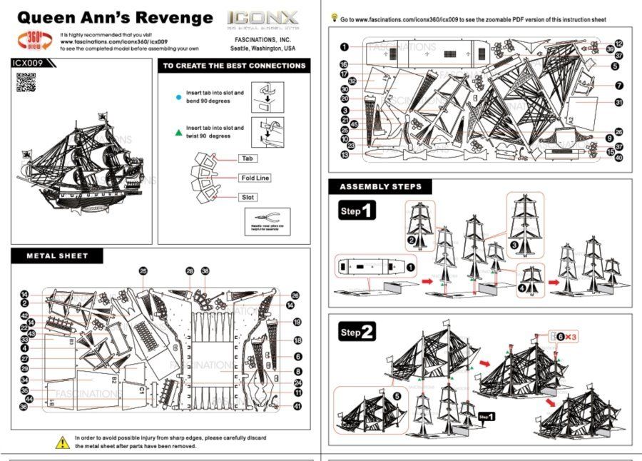 METAL EARTH 3D puzzle Plachetnice Queen Anne´s Revenge (ICONX) - obrázek 4