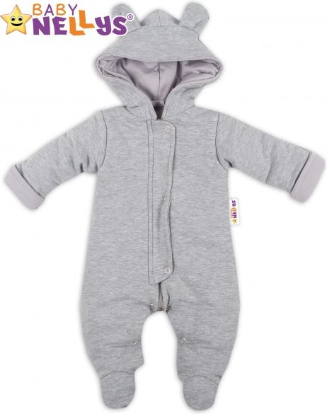Baby Nellys Oteplený overálek/kombinézka s kapuci a oušky Baby Nellys ® - šedý, vel. 74 74 (6-9m) - obrázek 1