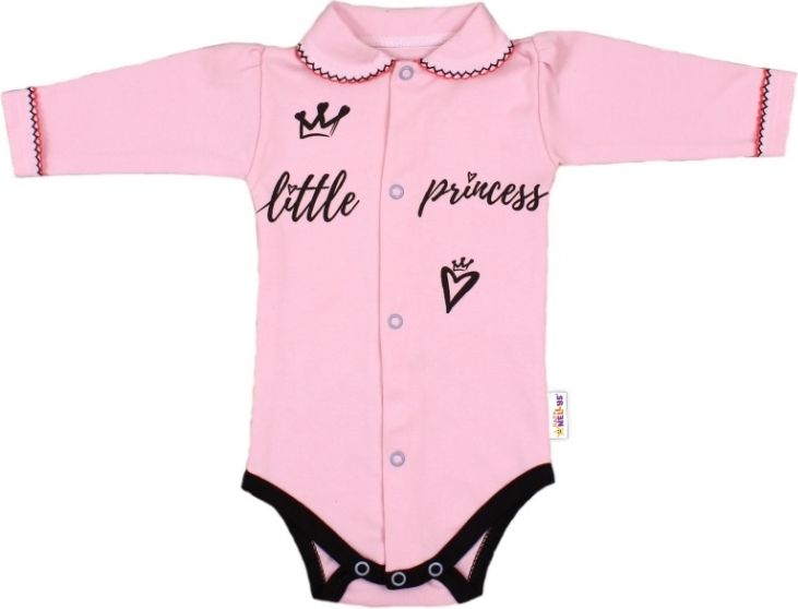 Baby Nellys Baby Nellys Body dlouhý rukáv s límečkem,vel. 68, růžové - Little Princess - obrázek 1