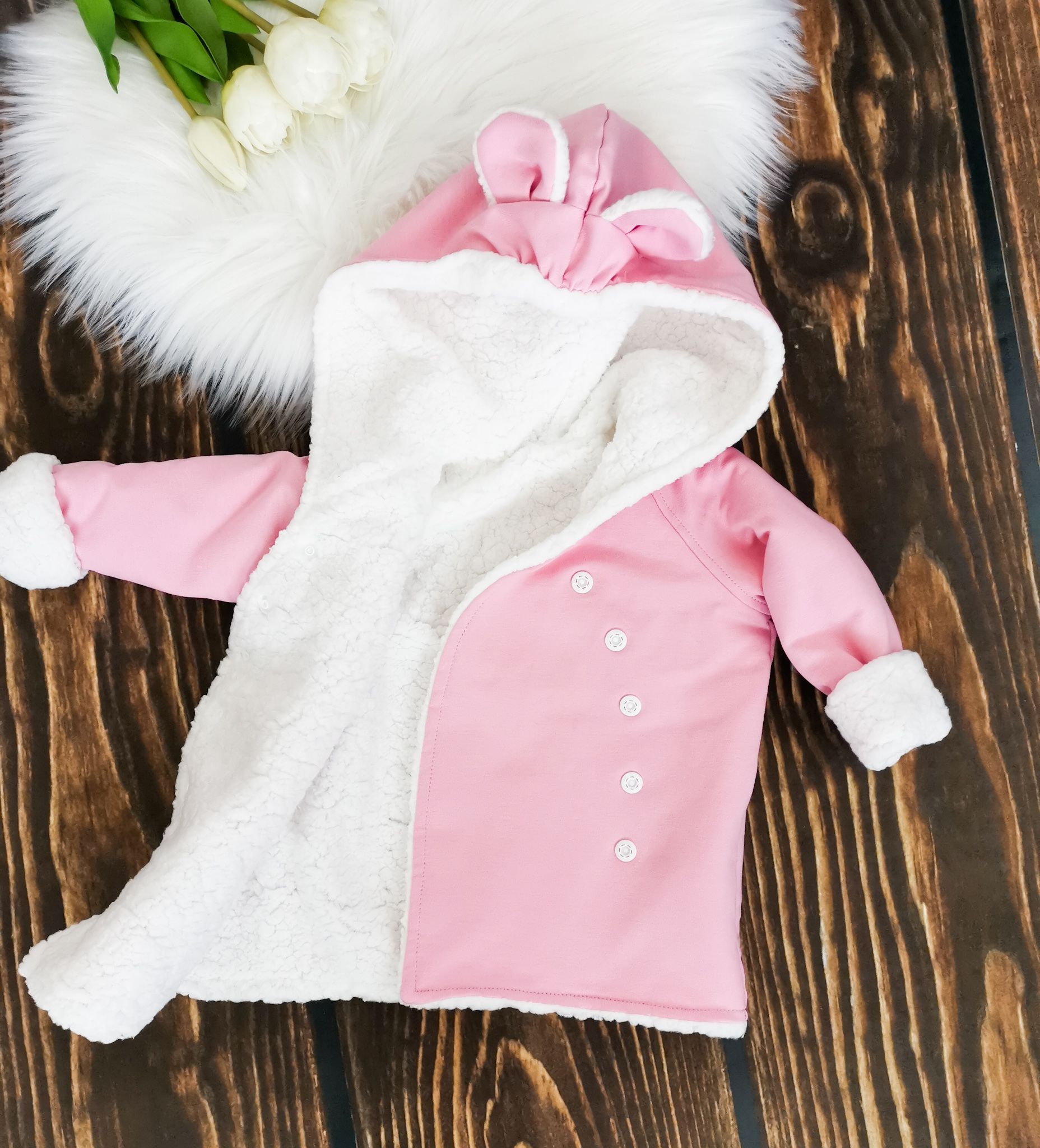 Kulišárny (handmade) Kabátek zimní ,,Baby pink,, VELIKOST: 56 - obrázek 2