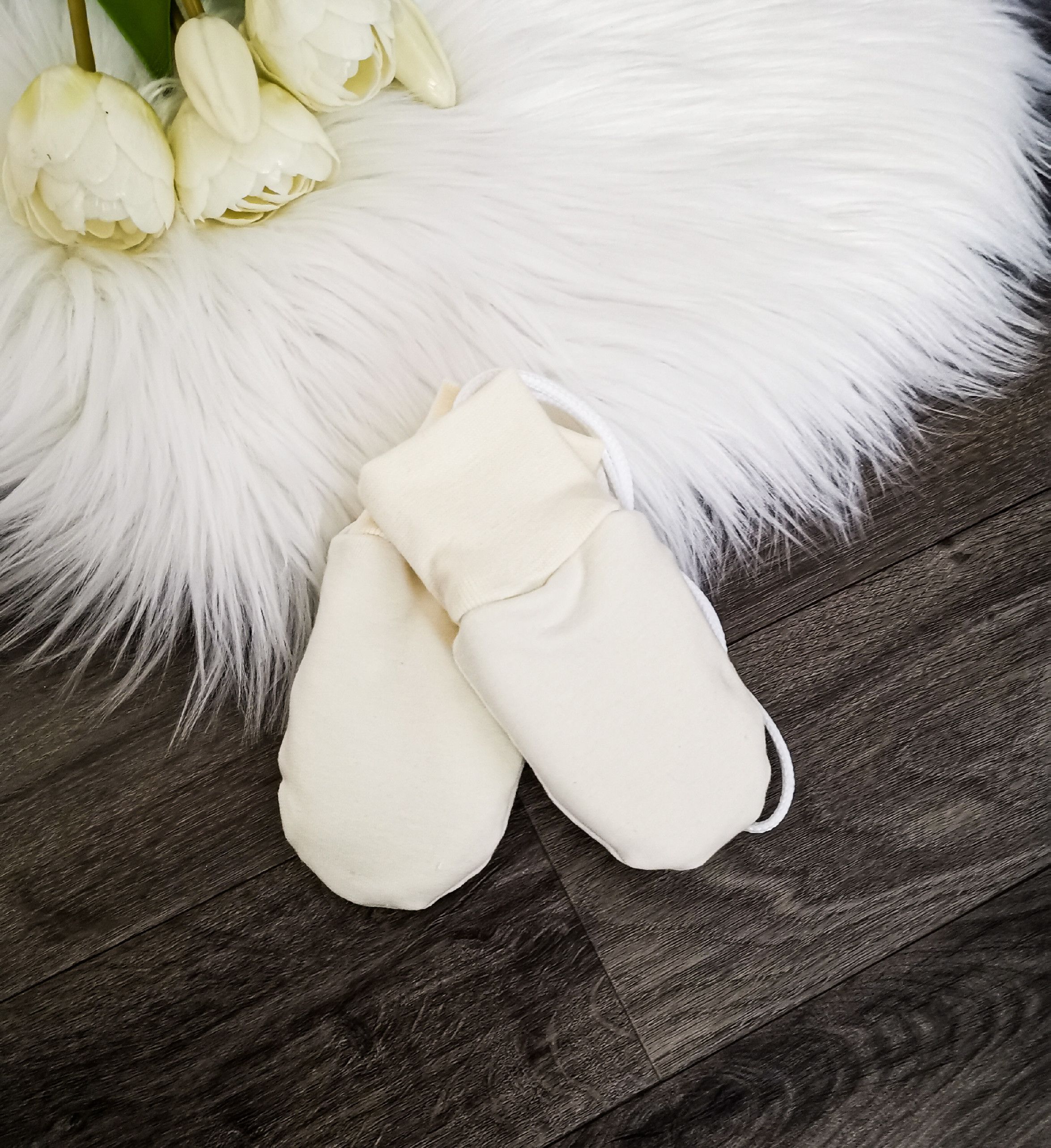 Bezpalcové zateplené rukavice,,Beige,, Věk: 0-6 měsíců - obrázek 1
