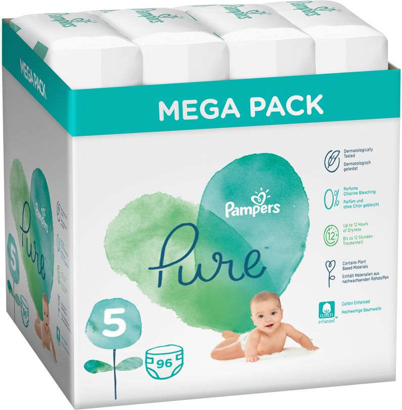 PAMPERS Pure Protection S5, 96 ks (11-16 kg) – jednorázové pleny - obrázek 1