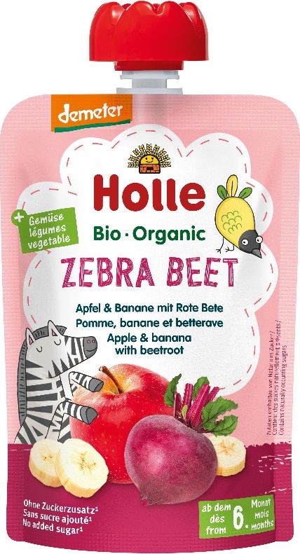 3x HOLLE Zebra Beet Bio ovocné pyré jablko, banán a červená řepa, 100 g (6m+) - obrázek 2