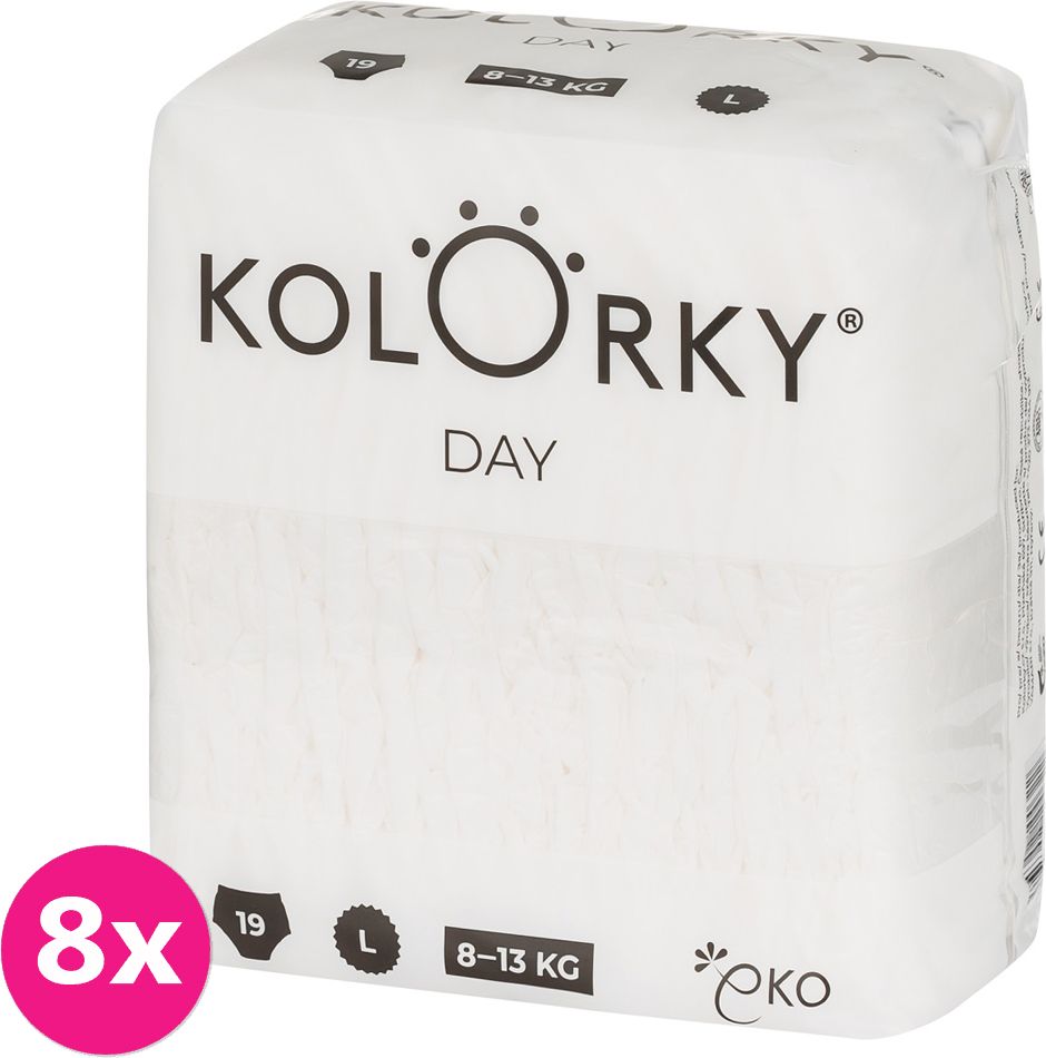 KOLORKY DAY NATURE - L (8-13 kg) - 152 ks MĚSÍČNÍ ZÁSOBA - jednorázové eko plenky - obrázek 1