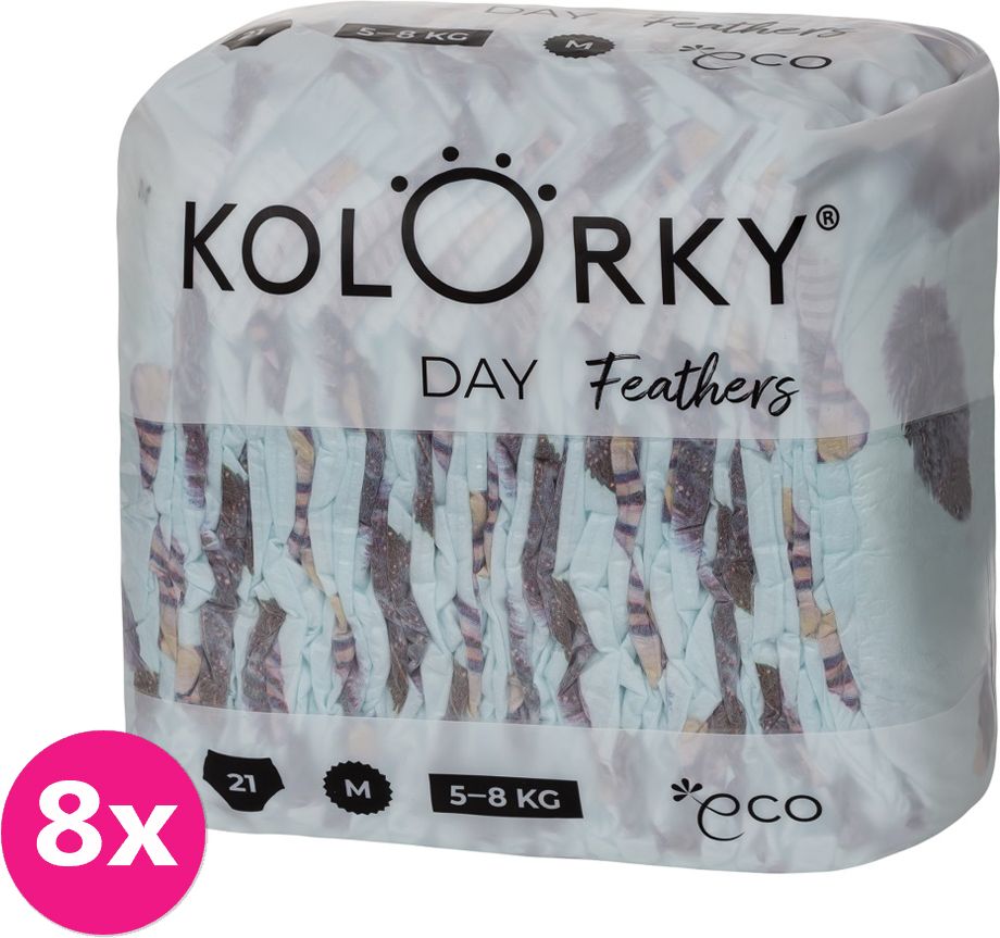 KOLORKY DAY - peří - M (5-8 kg) - 168 ks MĚSÍČNÍ ZÁSOBA - jednorázové eko plenky - obrázek 1