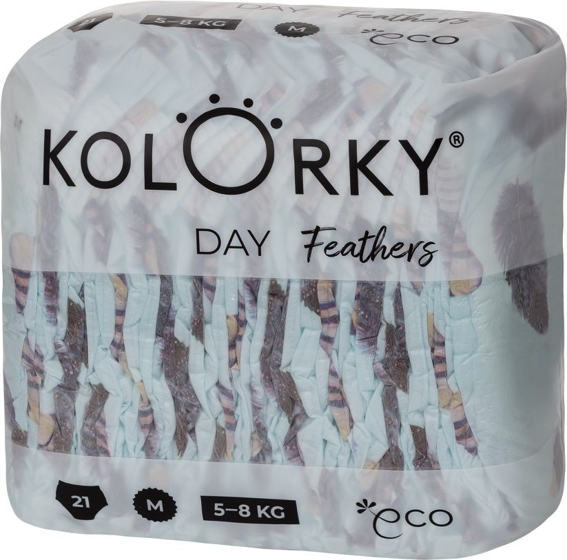 KOLORKY DAY - peří - M (5-8 kg) - 168 ks MĚSÍČNÍ ZÁSOBA - jednorázové eko plenky - obrázek 2