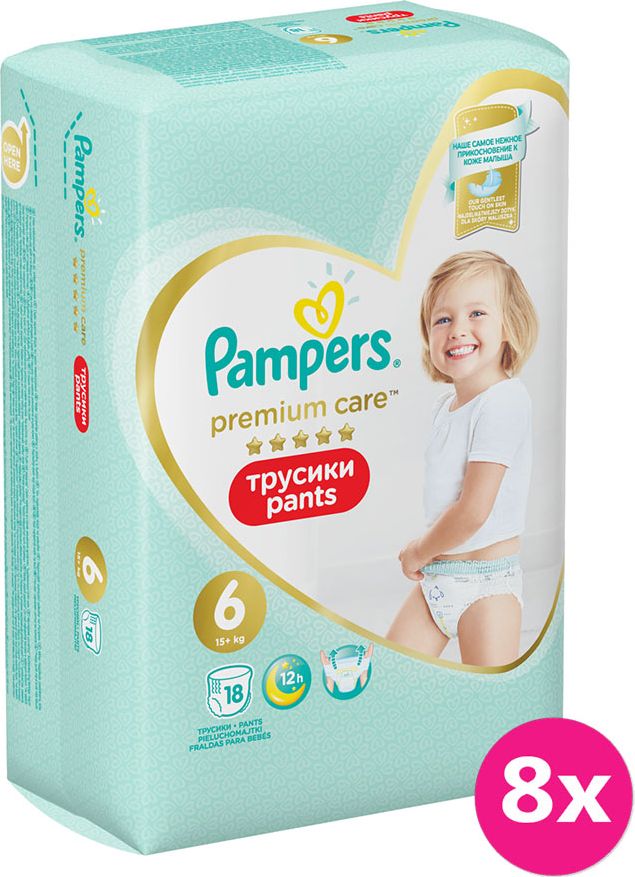 8x PAMPERS Premium Care Pants 6 MAXI (15+ kg) 18 ks Carry Pack – plenkové kalhotky - obrázek 1