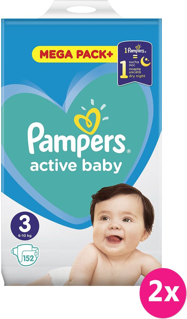 2x PAMPERS Active Baby 3 (6-10 kg) 152 ks MEGA PACK – jednorázové pleny - obrázek 1