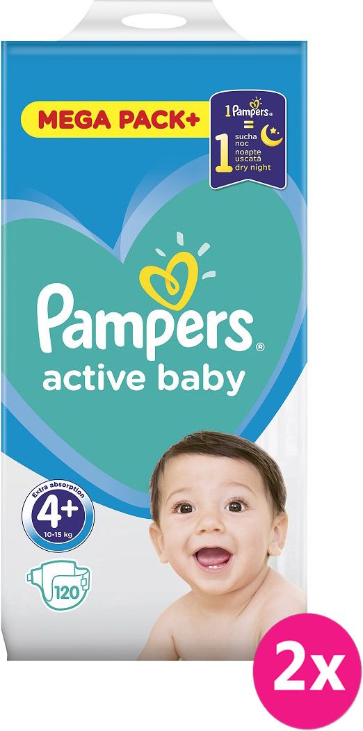 2x PAMPERS Active Baby 4+ (10-15 kg) 120 ks MEGA PACK – jednorázové pleny - obrázek 1