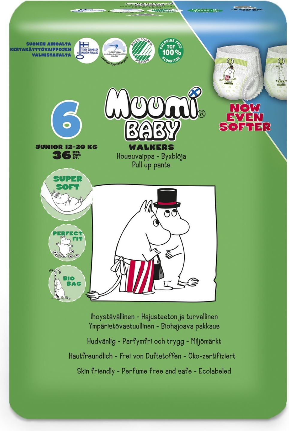 MUUMI Baby Junior 144 ks (12-24 kg) MĚSÍČNÍ BALENÍ – jednorázové pleny - obrázek 2