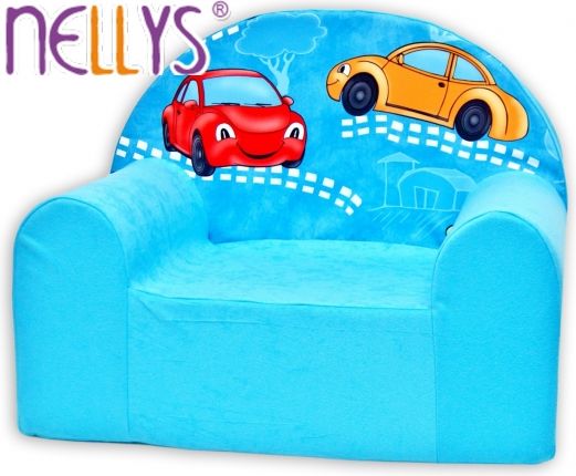 Dětské křesílko/pohovečka Nellys ® - Veselá autička v modrém - obrázek 1