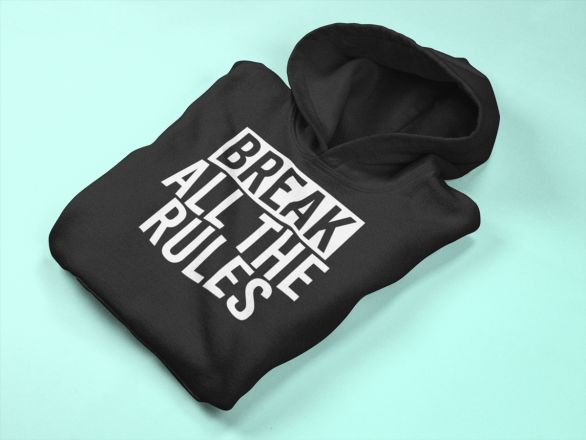KIDSBEE Stylová dětská klučičí mikina s kapucí Break all the rules - černá - obrázek 1