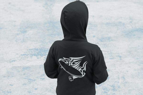 KIDSBEE Stylová dětská klučičí mikina s kapucí Skateboard - černá - obrázek 1