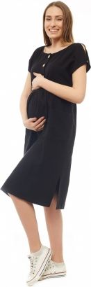 Be MaaMaa Těhotenské letní šaty kr. rukáv - černé - obrázek 1