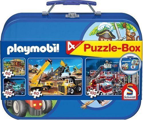 SCHMIDT Puzzle Playmobil 4v1 v plechovém kufříku (60,60,100,100 dílků) - obrázek 1