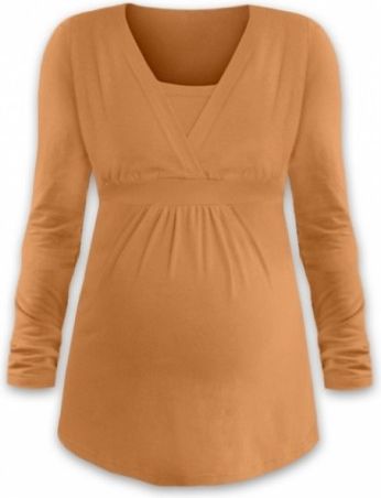 Kojící i těhotenská tunika ANIČKA s dlouhým rukávem - sv. oranžová, Velikosti těh. moda M/L - obrázek 1