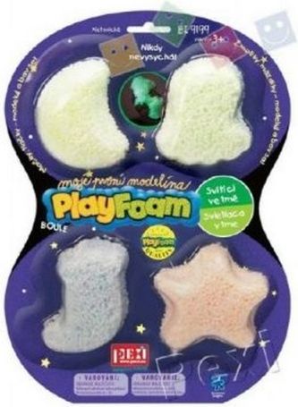 PlayFoam Modelína/Plastelína kuličková svítící ve tmě 4 barvy na kartě 19x26x3cm - obrázek 1