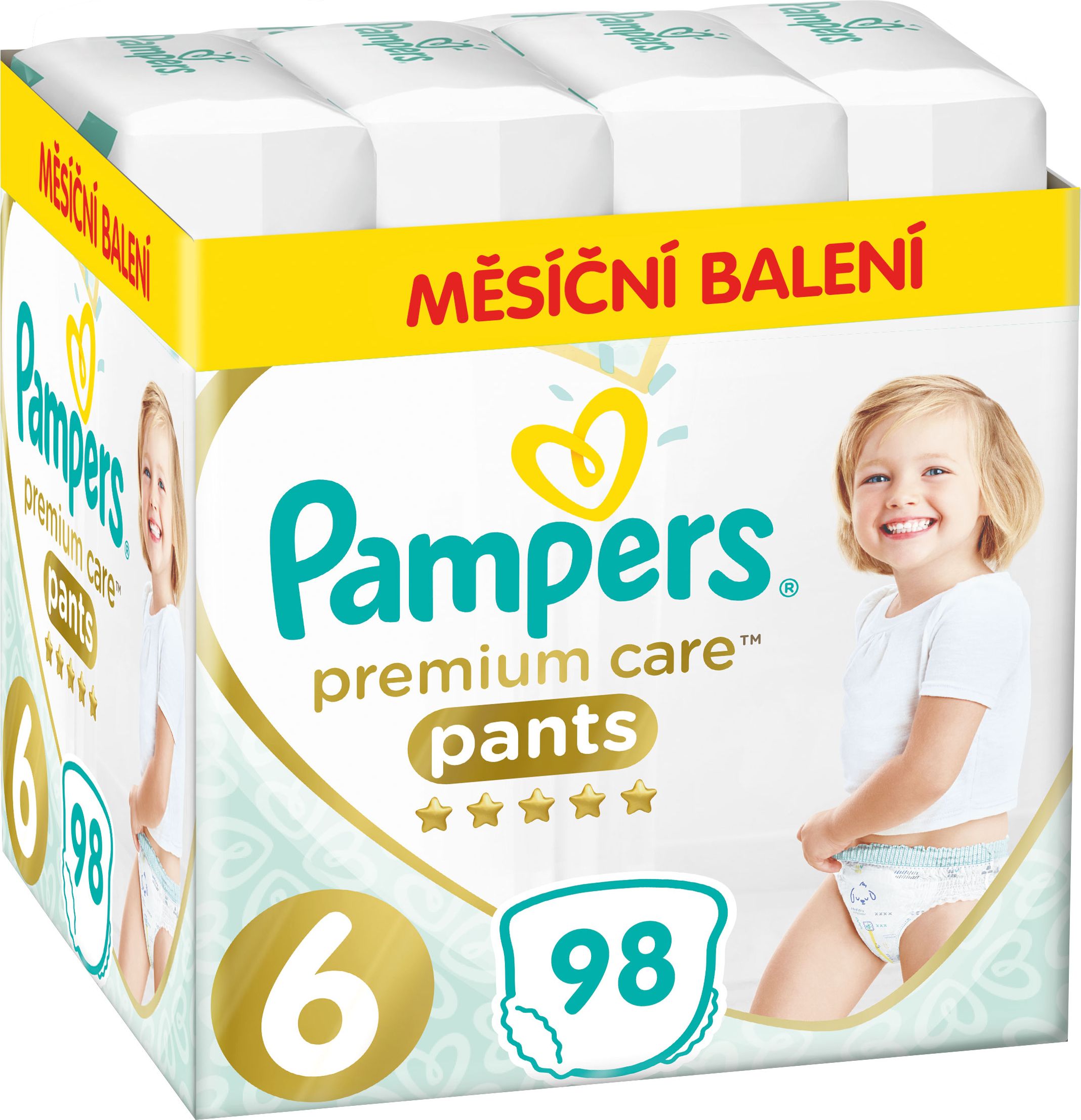 PAMPERS Premium Care Pants 6 MAXI (15+ kg) 98 ks MĚSÍČNÍ ZÁSOBA – plenkové kalhotky - obrázek 1