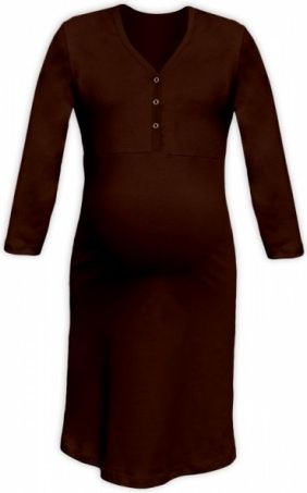 Těhotenská, kojící noční košile PAVLA 3/4 - hnědá, Velikosti těh. moda S/M - obrázek 1