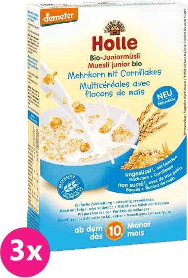 3x HOLLE Organické junior müsli vícezrnné s kukuřičnými lupínky, 250 g - obrázek 1