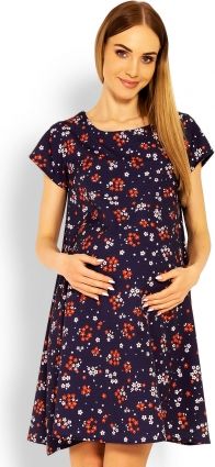 Be MaaMaa Elegantní volné těhotenské šaty, tunika, kr. rukáv - printy květinky - obrázek 1
