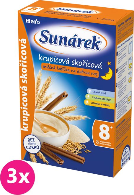 3x SUNÁREK Krupicová kašička se skořicí na dobrou noc (225 g) - mléčná kaše - obrázek 1