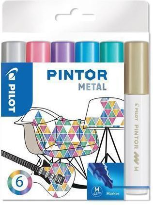 Set dekorativních popisovačů "Pintor M", metalická, 6 barev, 1,4 mm, PILOT, set 6 ks - obrázek 1